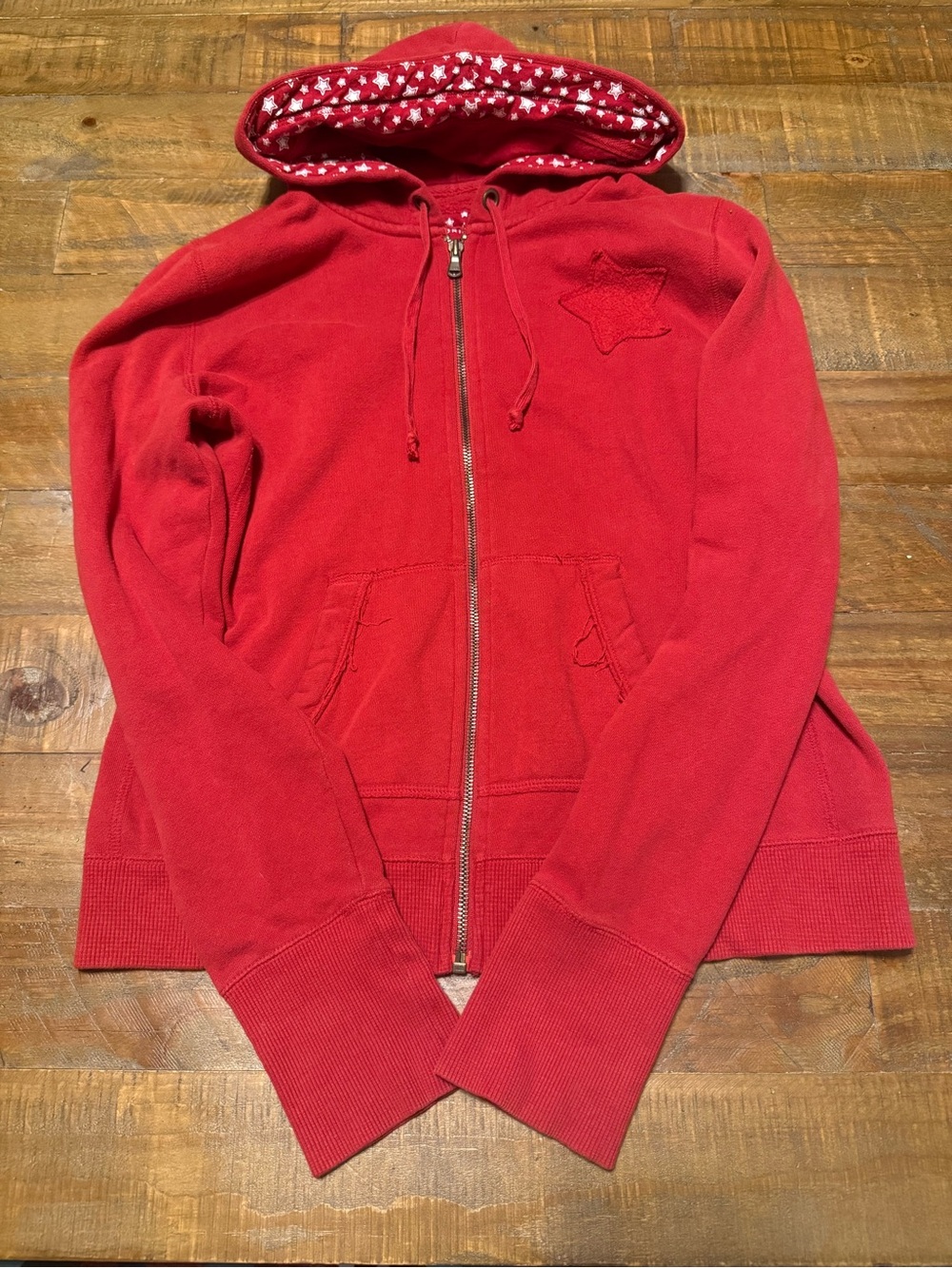 Vintage Arizona Jean Co. Red Star Patch Zip-Up Hoodie – Y2K Aesthetic